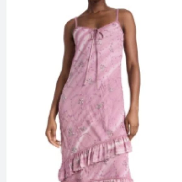 TANNER FLETCHER Celeste Mauve Floral Sequin Chiffon Slip Dress - Picture 12 of 12